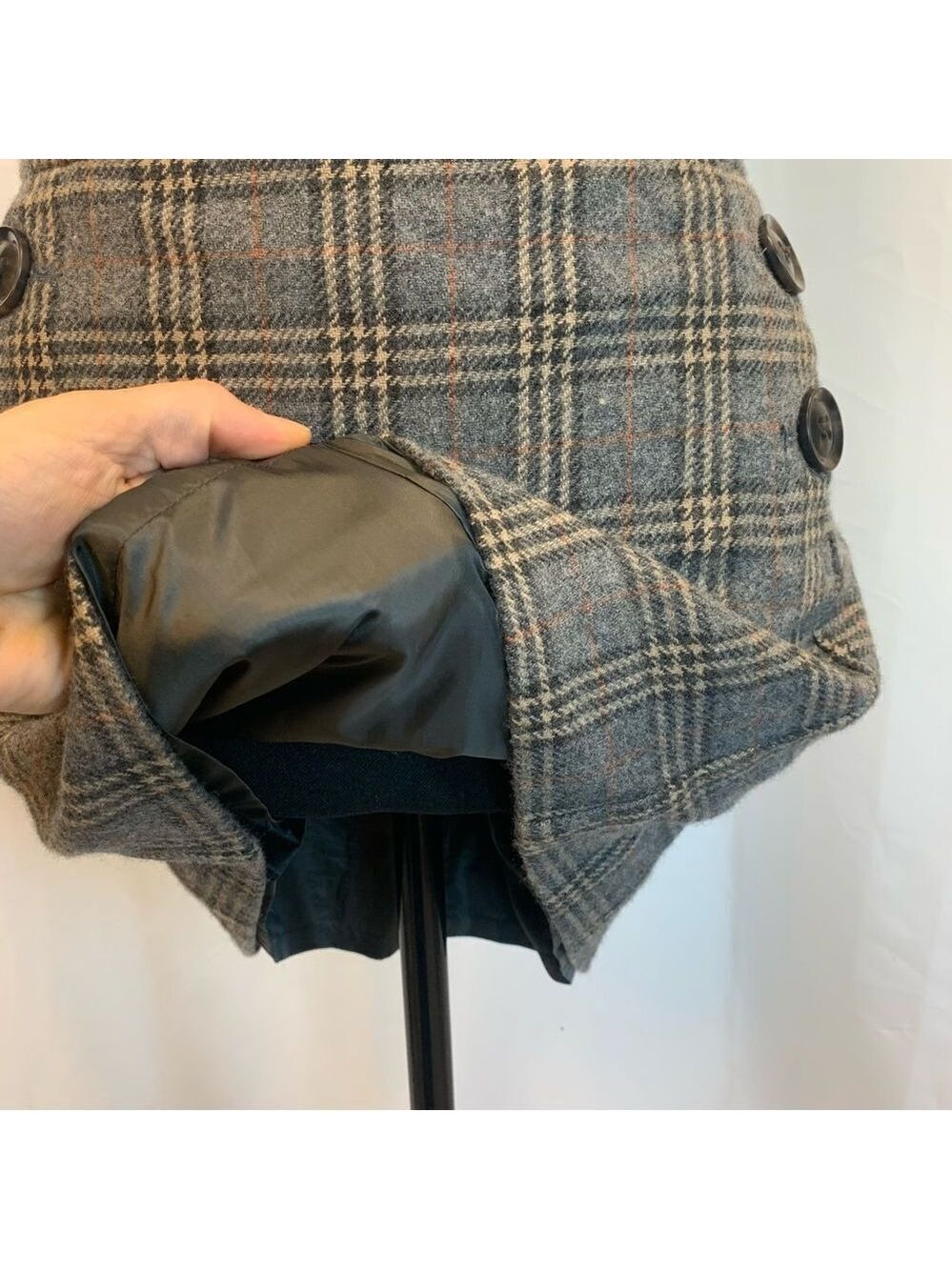 GAP gray brown wool plaid check button detail miniskirt Sz 8 - Picture 8 of 14